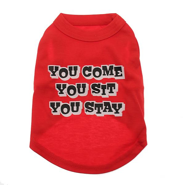You Come, You Sit, You Stay Dog T-Shirt - Red